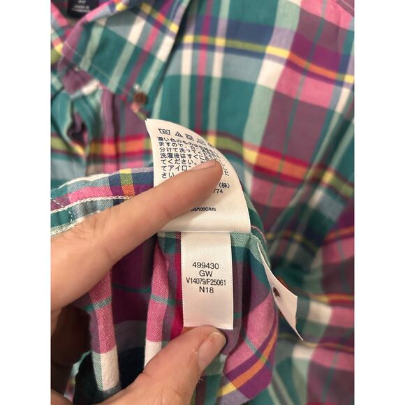 Lands’ End Madras Plaid Short Sleeve Button Shirt XL 17-17.5 100 Cotton Classic - Picture 4 of 9